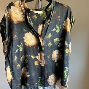 Vince Painted Rose silk button down blouse